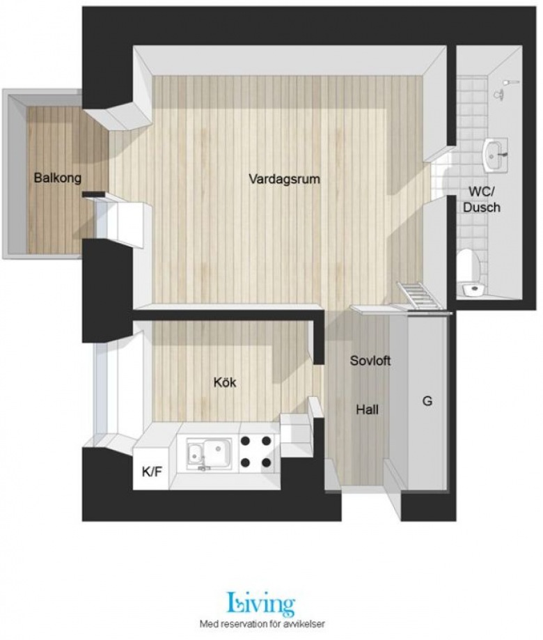 Plan mieszkania o powierzchni 31 m2 - rzut z góry (24506)