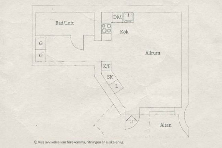 Plan małego mieszkania o powierzchni 32 m2 (24474)