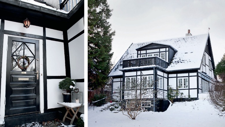 niesamowity domek w stylu skandynawskim - nigdy bym nie pomyślała, że czarny kolor pasuje również na okres świąt i na dekoracje bożonarodzeniowe - naprawdę ciekaw...