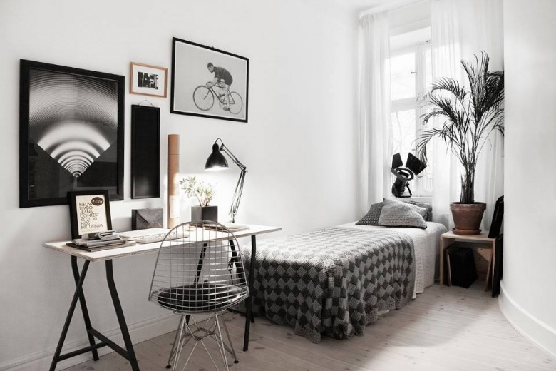 Czarrno-biala sypialnia w stylu skandynawskim (25197)
