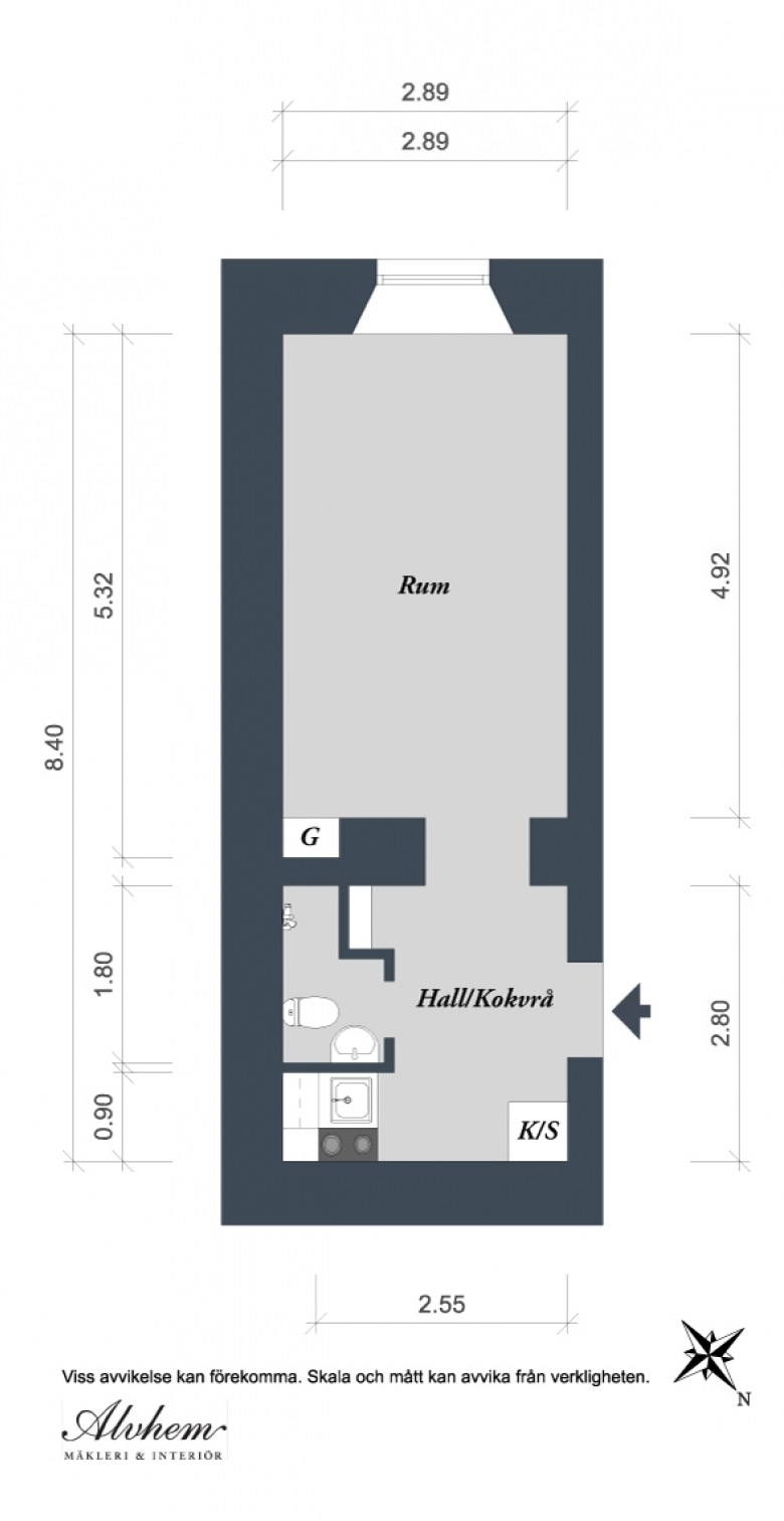 Plan jednopokojowego mieszkania o powierzchni 24 m2 (25907)