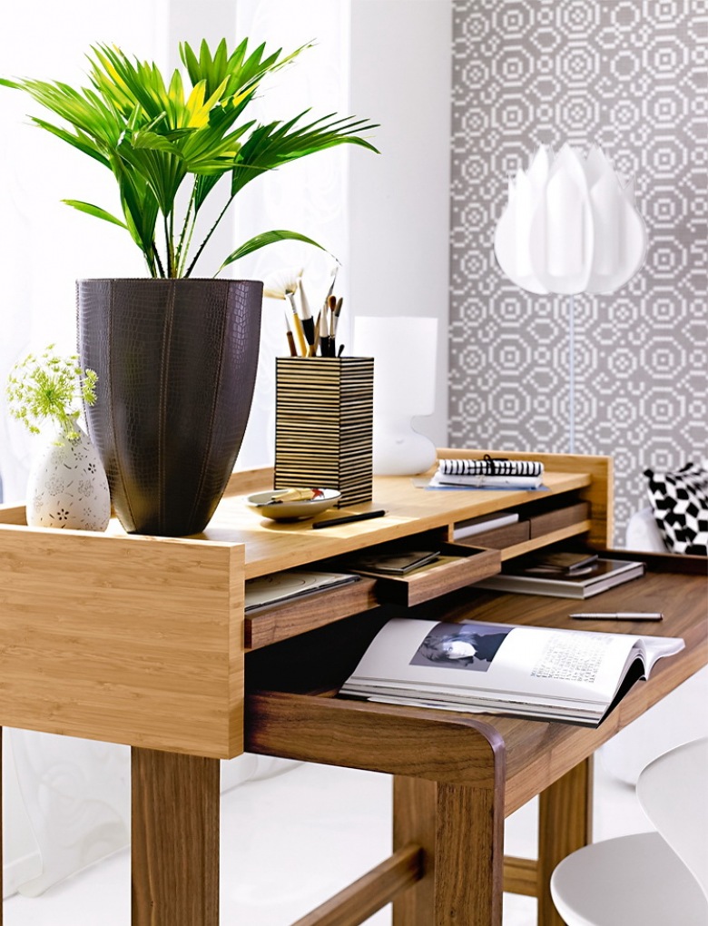 Jakie doniczki pasują do nowoczesnego wnętrza z drewnianym biurkiem ? (21114)