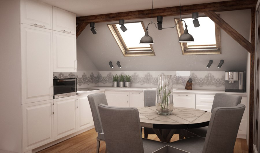 Białe szafki w kuchni optycznie powiększają przestrzeń i zdają się delikatnie rozjaśniać także dominującą we wnętrzu...