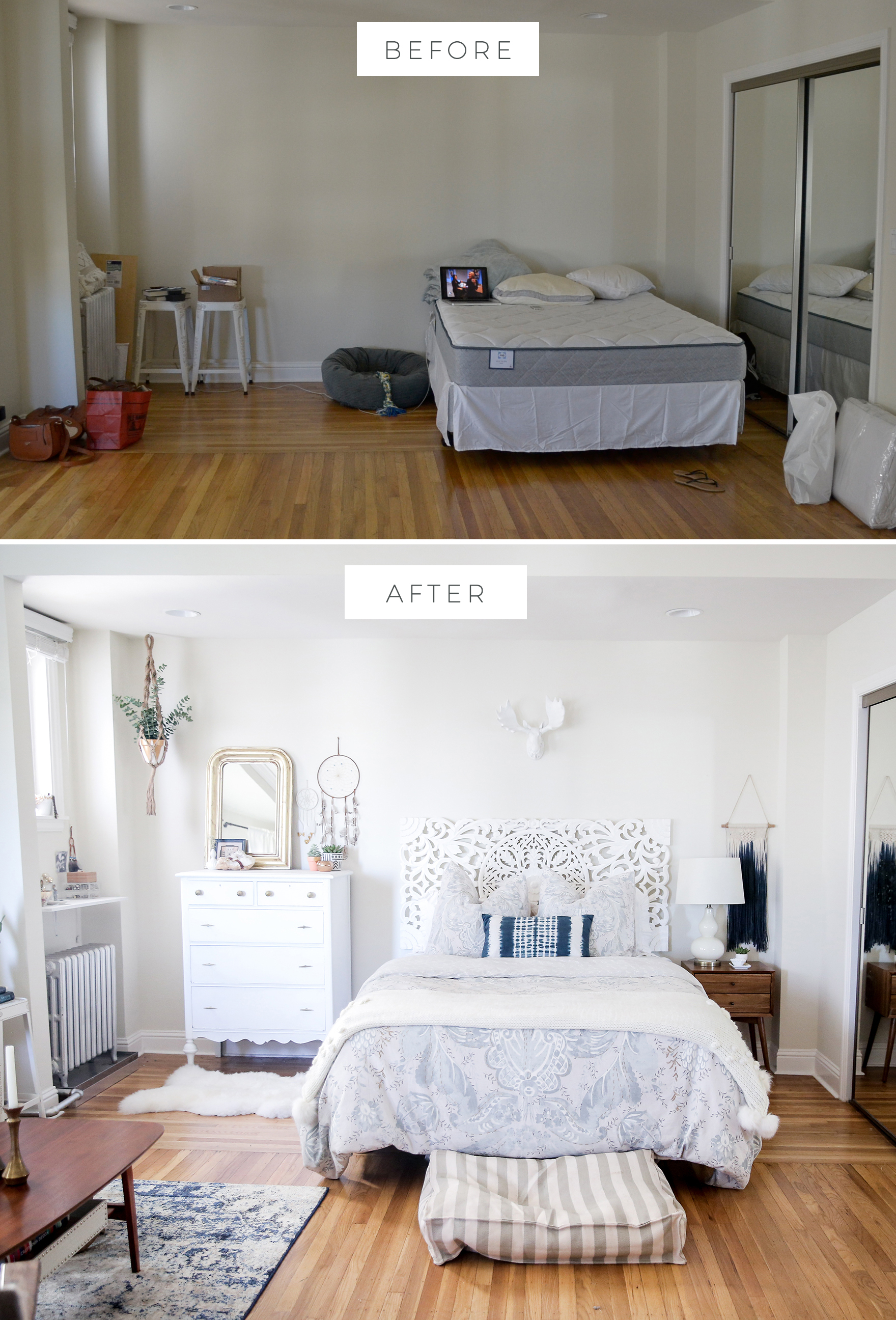 Sypialnia na pierwszym zdjęciu mogłaby należeć do każdego – standardowe sprzęty: duże, proste łóżko, garderoba z...