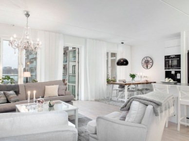 Subtelna mieszanka w jednym mieszkaniu, czyli jak połączyć styl nowoczesny, skandynawski i klasyczny w odcieniach bieli i szarości - zakupy online