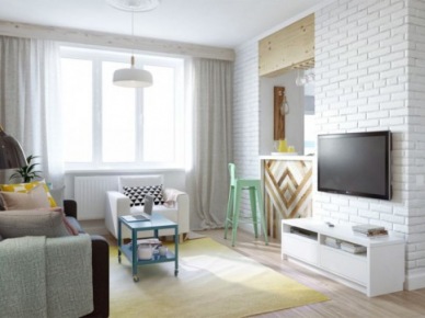 Znakomity pomysł na aranżację małego mieszkania o powierzchni 45 m2 - prosty, kreatywny i pastelowy.