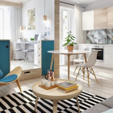 Małe mieszkanie w otwartej zabudowie -  projekt 3D wraz z zakupami online
