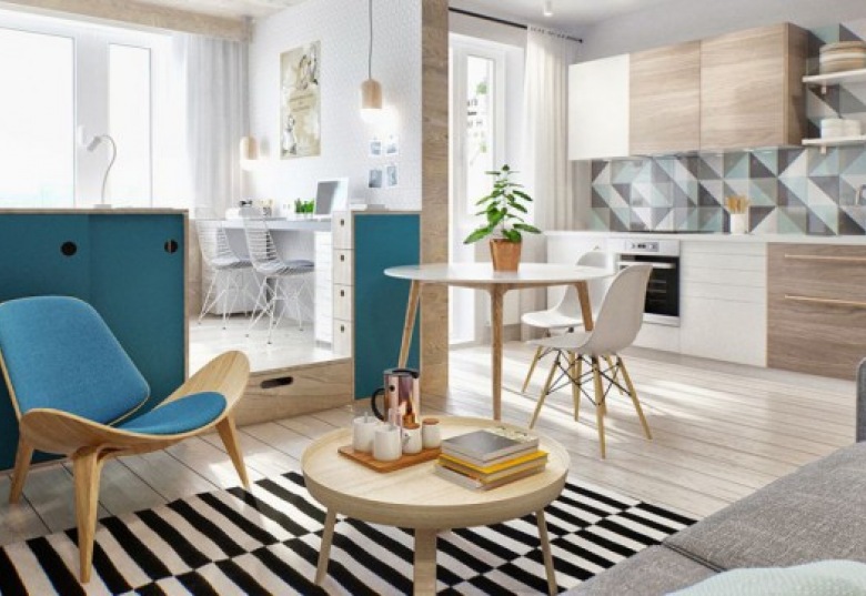 Małe mieszkanie w otwartej zabudowie -  projekt 3D wraz z zakupami online ()