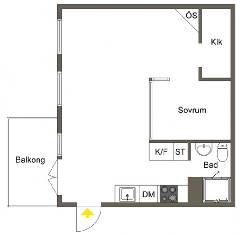 Otwarty  plan mieszkania o powierzchni 34 m2 (22455)