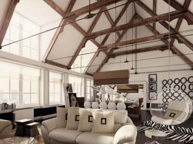 Piękny  i luksusowy loft - projekt 3D. (10420)