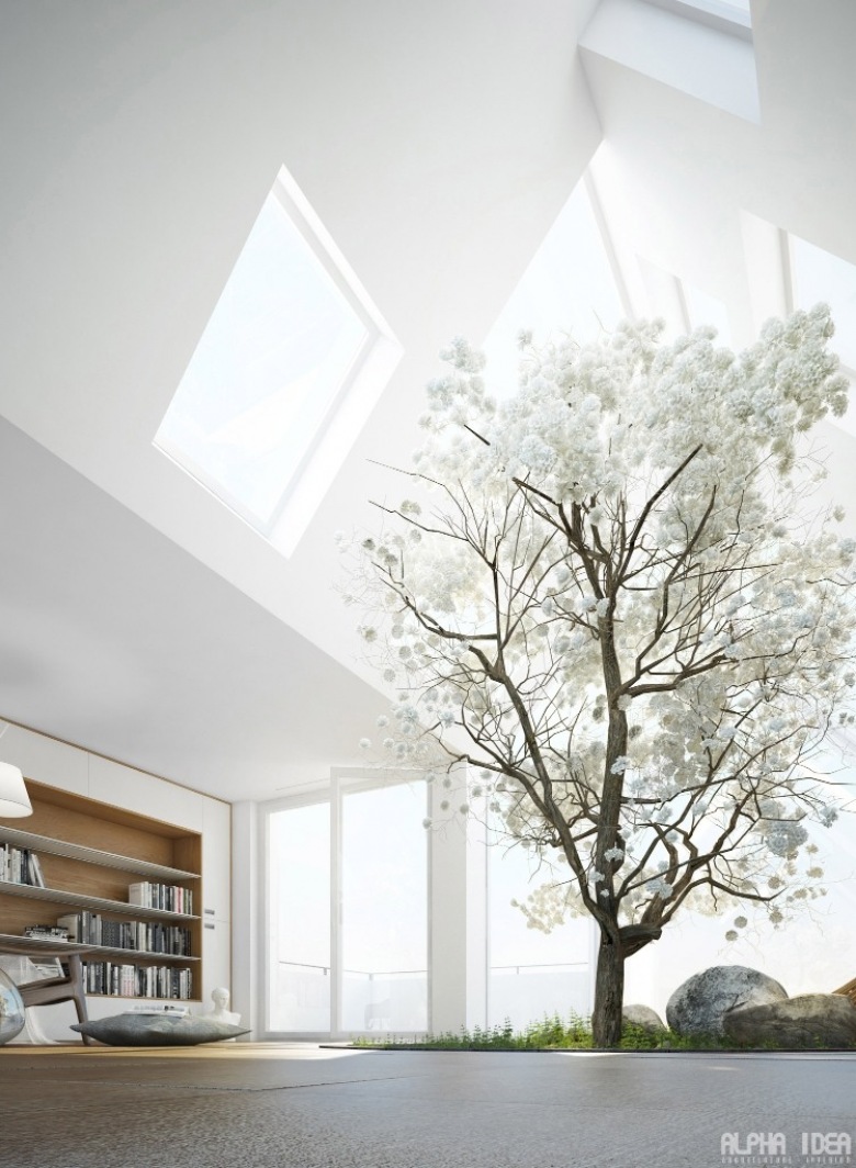 Zdumiewający projekt nowoczesnego apartamentu z rosnącym drzewkiem (17502)