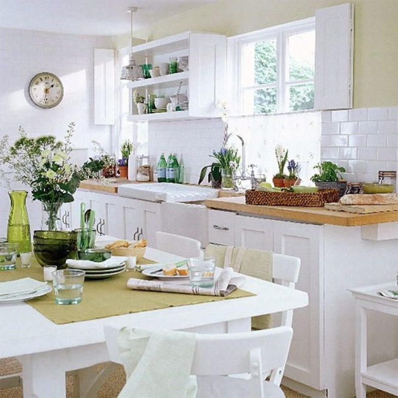 jak urządzić miłą i elegancką kuchnię w lekko wiejskim stylu ? drewniane , białe lub pastelowe meble,dodatki w...