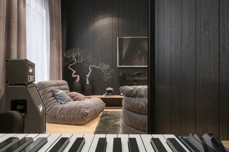 Melomani pokochają tę konfigurację salonu wykonaną przez Vynarchyk Oleh, w parze z atmosferą prostych melodii z...