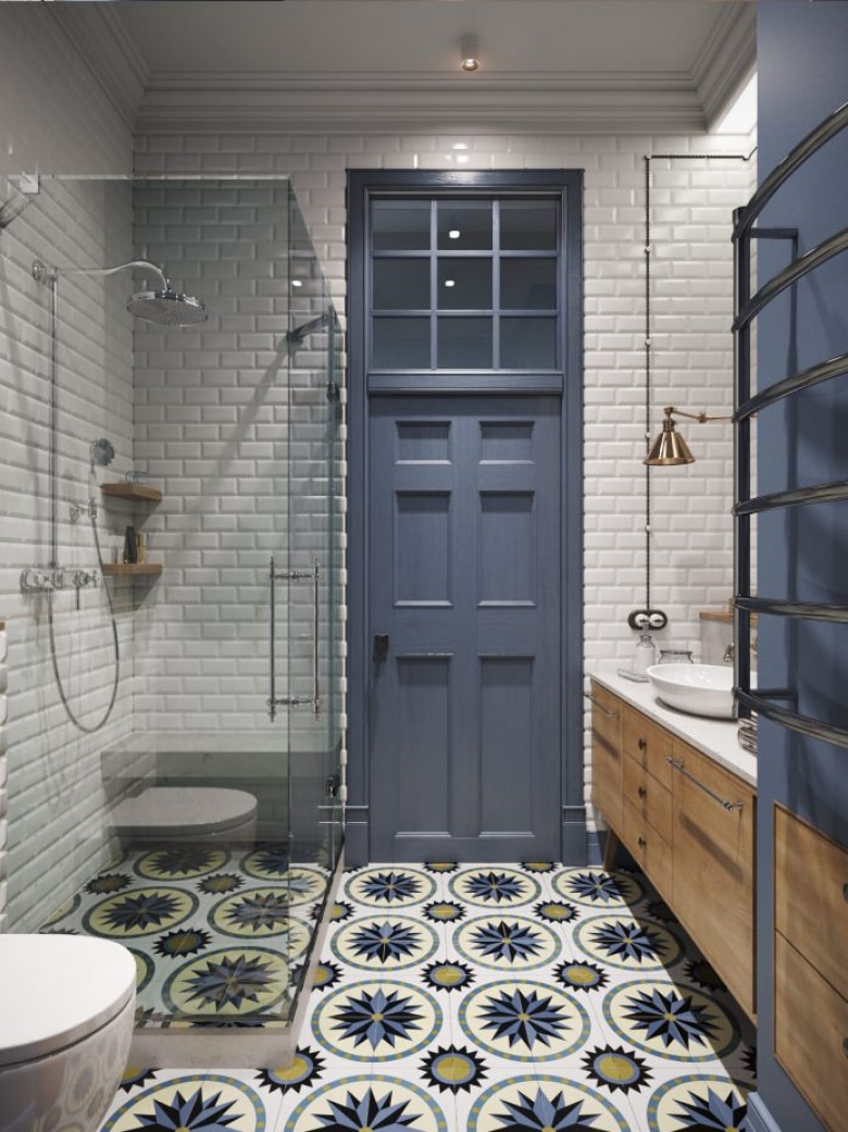 Aranżacja łazienki jest bardzo oryginalna i zdecydowana. Przezroczyste drzwi od kabiny prysznicowej pozwalają maksymalnie zwiększyć przestrzeń pod kątem...