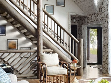 Drewniane szare schody w salonie (20149)