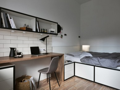 Aranżacja małej sypialni z miejscem do pracy (55168)