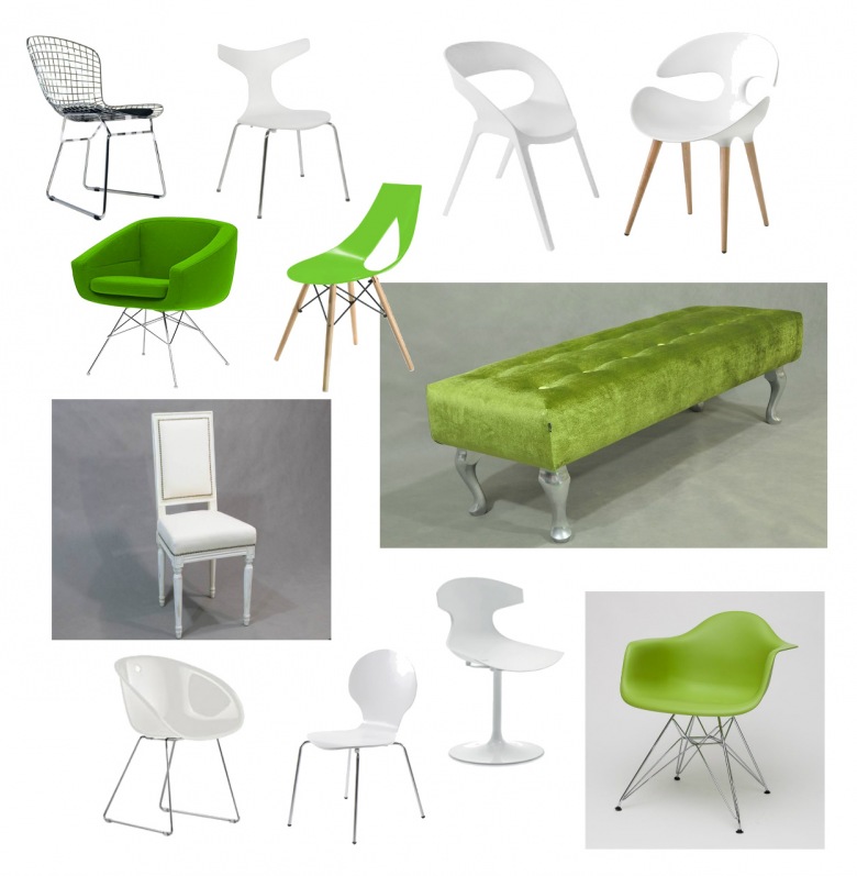 Biale krzesła, zielone krzesła,zielona ławka,zielony fotel,druciane krzesła (33140)