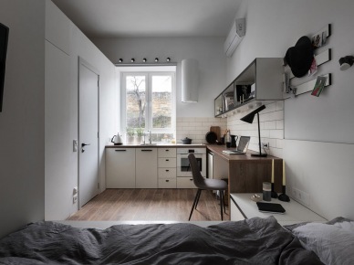 Jak urządzić bardzo małe mieszkanie, czyli pomysł na aranżację kawalerki o pow... 18 m2!