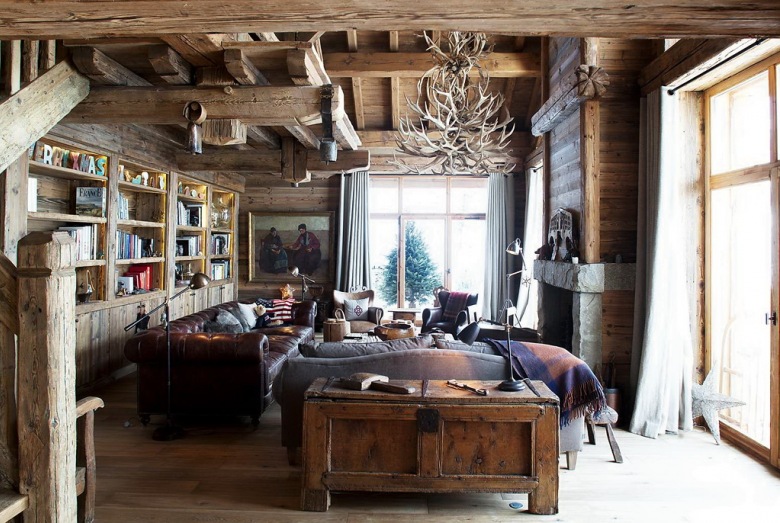 Aranżacja salonu  w alpejskiej  zimowej rezydencji (20704)