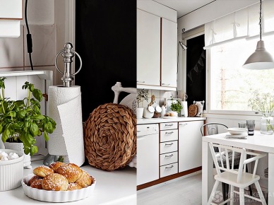 Aranżacja biało-czarnej kuchni w skandynawskim stylu (22421)