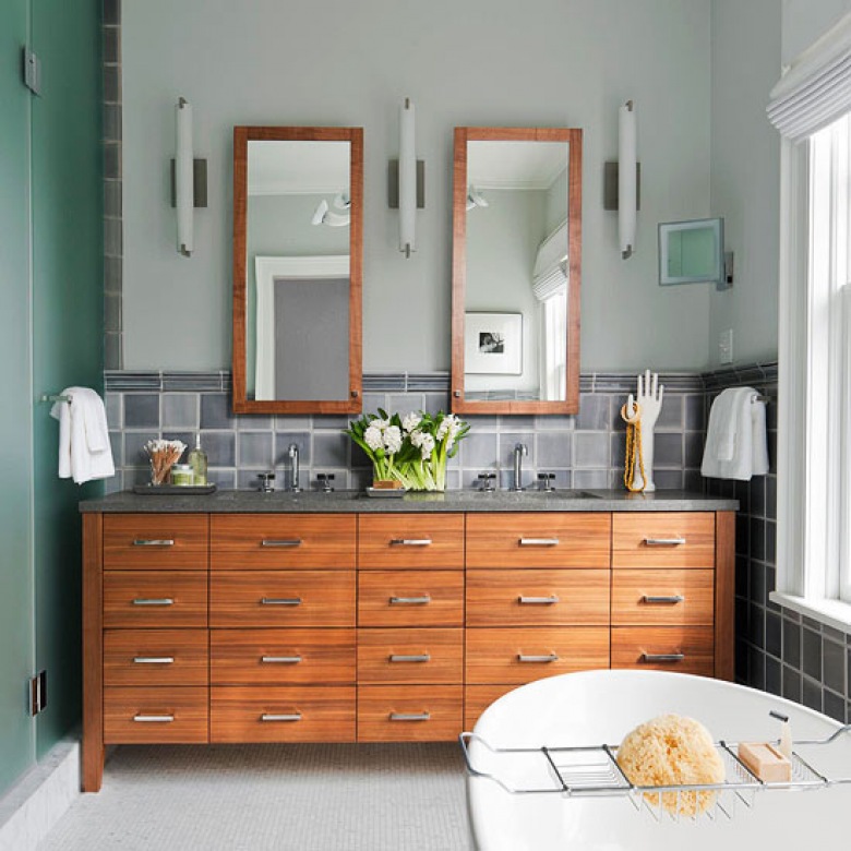 przykłady pięknych łazienek w klasycznym stylu - drewniane meble w różnych wybarwieniach, wykończeniach oraz z urozmaiconymi...
