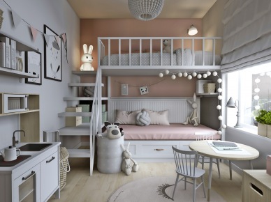 Mały pokój dziecięcy z piętrowym łóżkiem i dekoracjami świetlnymi (55089)