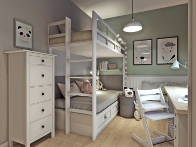 Dwupiętrowe łóżko w pastelowym pokoju dla dzieci (55085)