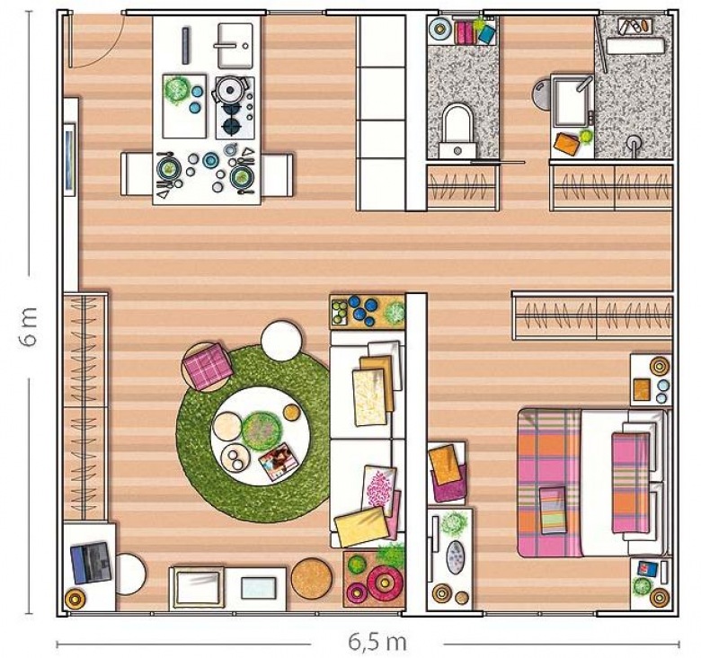 małe mieszkanie, bo zaledwie 40 m2, ale dzięki otwartej i prostej zabudowie w kwadracie wydaje się większe i pełne...
