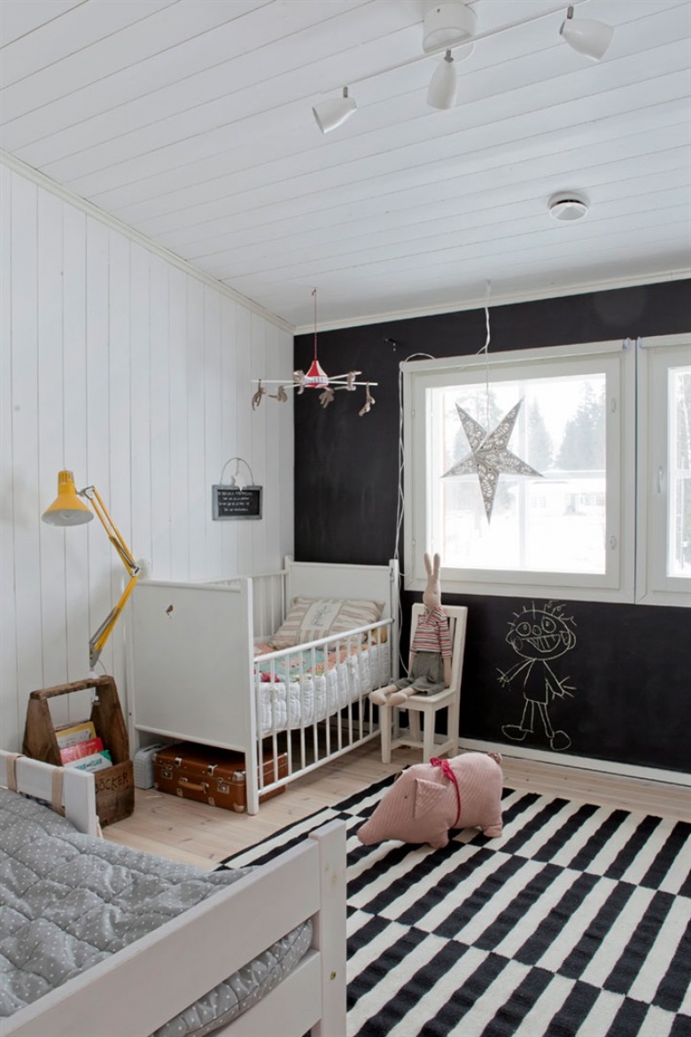Czarna ściana z tablicową farbą w dziecięcym pokoju (21015)