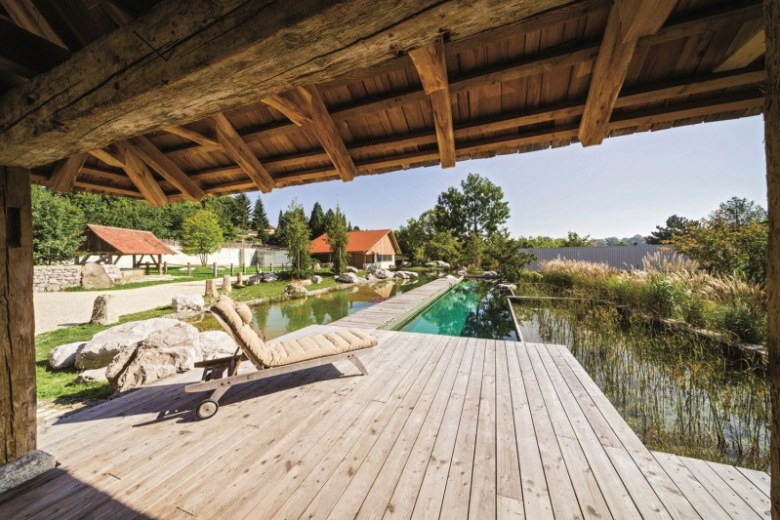 tradycyjny dom z naturalnym basenem - rezydencja duża i stworzona zgodnie z naturą