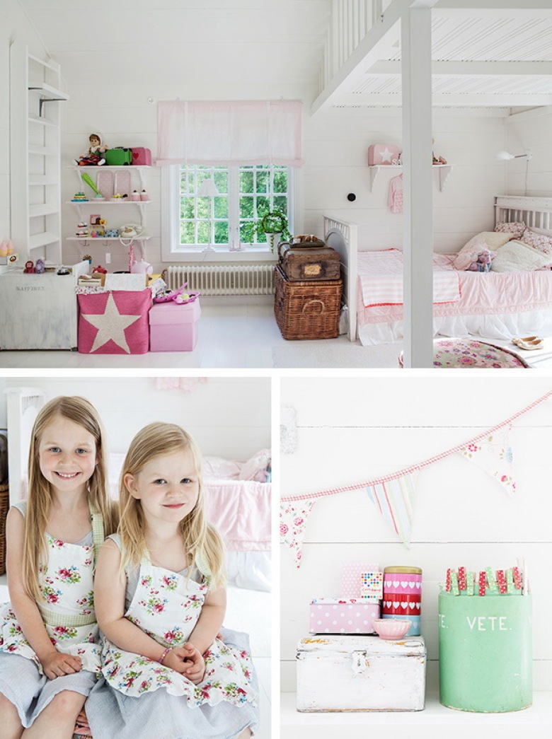 słodki, mały pokoik dla dziewczynek - pełen dekoracji, które rozweselają całe pomieszczenie. Dużo pastelowych kolorów,...