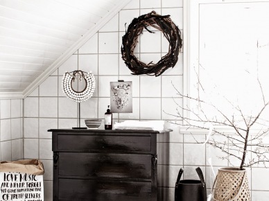 Biało-czarna łazienka w skandynawskiej aranżacji (48644)