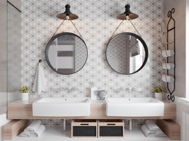 Symetryczna aranżacja łazienki z dwoma umywalkami (52591)
