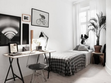Czarrno-biala sypialnia w stylu skandynawskim (25197)
