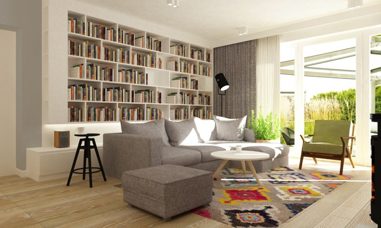 Aranżacja domowej biblioteki w salonie (50036)