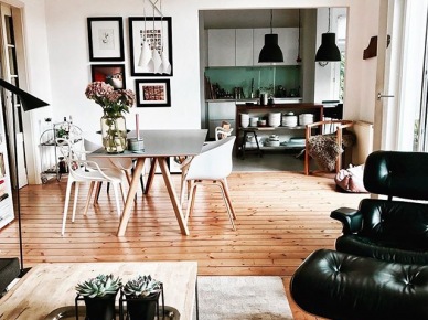 Wyjątkowa aranżacja mieszkania z piękną, drewnianą podłogą, czyli wnętrza tygodnia z instagramu
