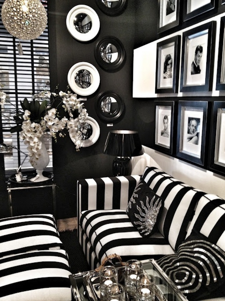 Czarno-biała aranżacja,czarne ściany,czarno-białe meble,czarno-biale dekoracje (33163)