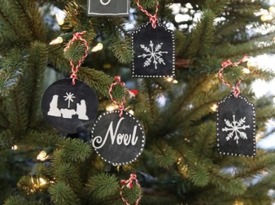 Czarne dekoracje świąteczne  z tablicową farbą na choince (20095)