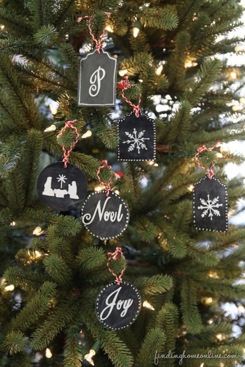 Czarne dekoracje świąteczne  z tablicową farbą na choince (20095)
