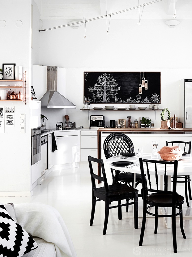 Biało-czarna dekoracja kuchni w stylu skandynawskim (48333)