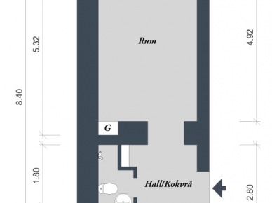 Plan jednopokojowego mieszkania o powierzchni 24 m2 (25907)