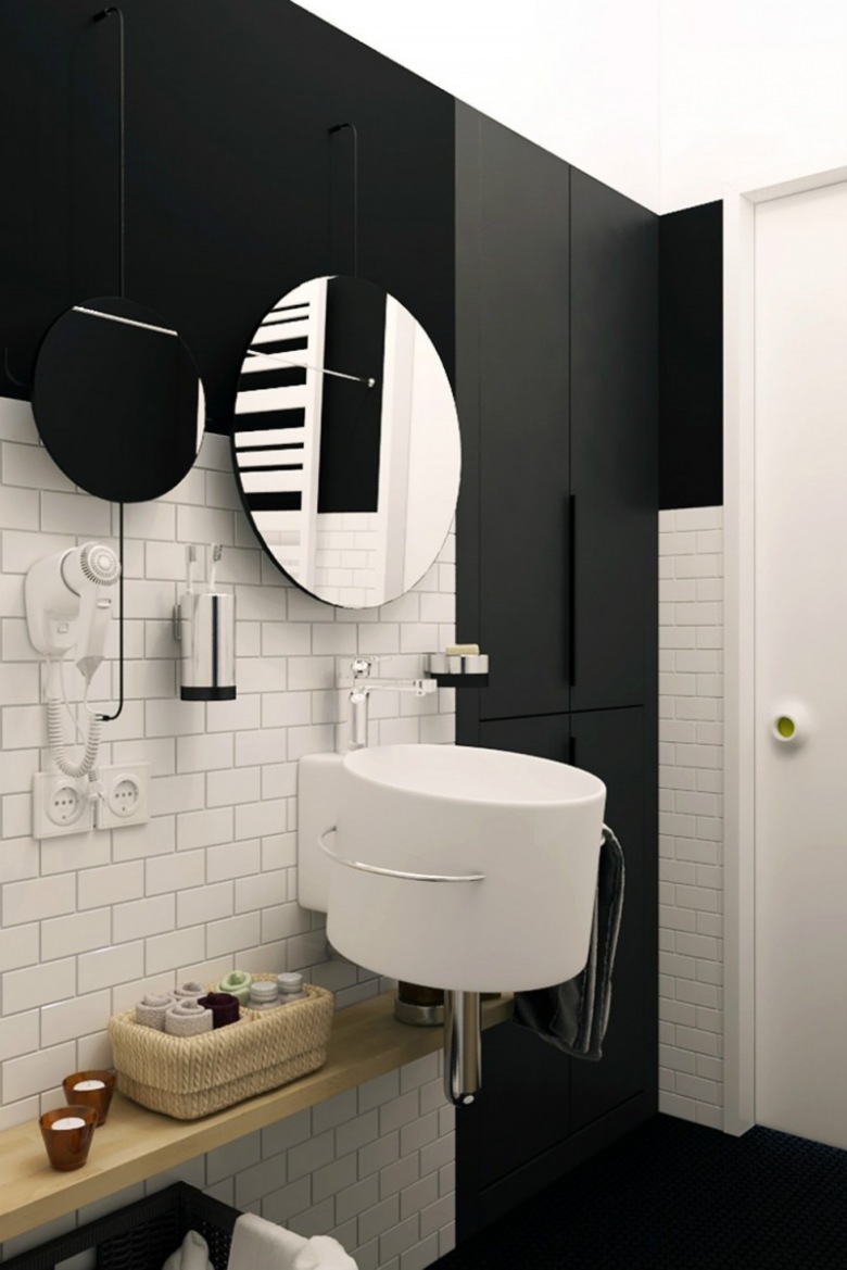 Czarne ściany i białe płytki w łazience (20851)