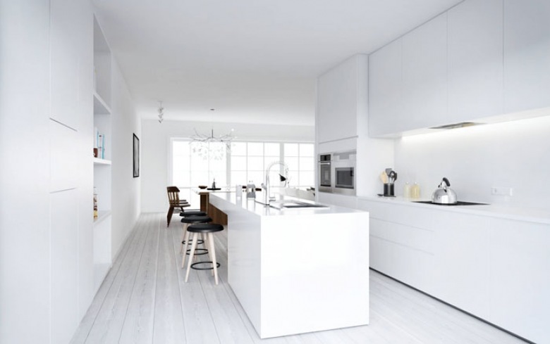 Biała kuchnia skandynawska w minimalistycznym stylu (26668)