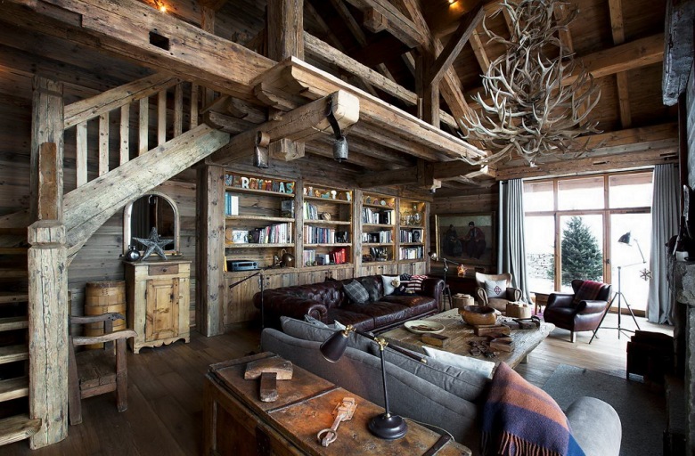 Rustykalny salon  w alpejskiej  zimowej rezydencji (20701)