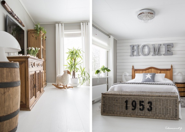 Drewniane meble w swoim naturalnym odcieniu urozmaicają totalnie białą przestrzeń. Salon czy sypialnia wiele zyskują...
