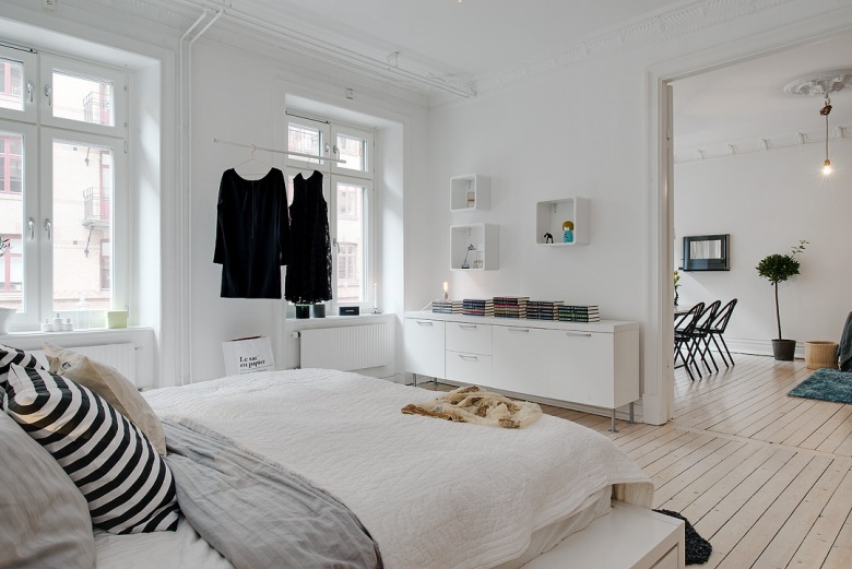 Biała sypialnia w stylu skandynawskim, (22588)