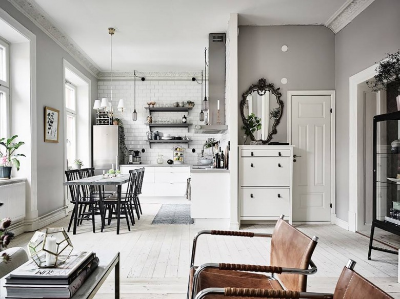 Ciekawa inspiracja skandynawskim stylem, czyli niezwykle elegancka aranżacja mieszkania w całości w bieli (50571)