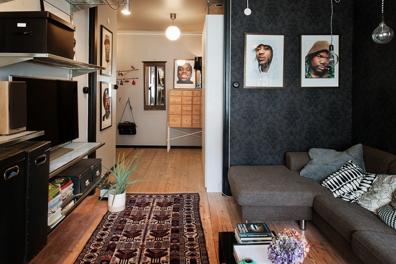 świetny projekt aranżacji mieszkania dla mężczyzny - 100% męskiego dizajnu. Aranżacja monochromatyczna, w czerni,...